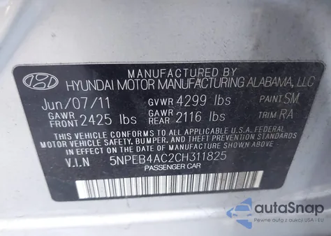 2012 Hyundai Sonata Gls from USA, damaged, VIN 5NPEB4AC2CH311825